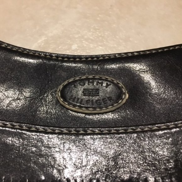 ✨HP✨Tommy Hilfiger Black Leather Fringed Mini Bag Satchel 7.5"x4.5" - Picture 2 of 16